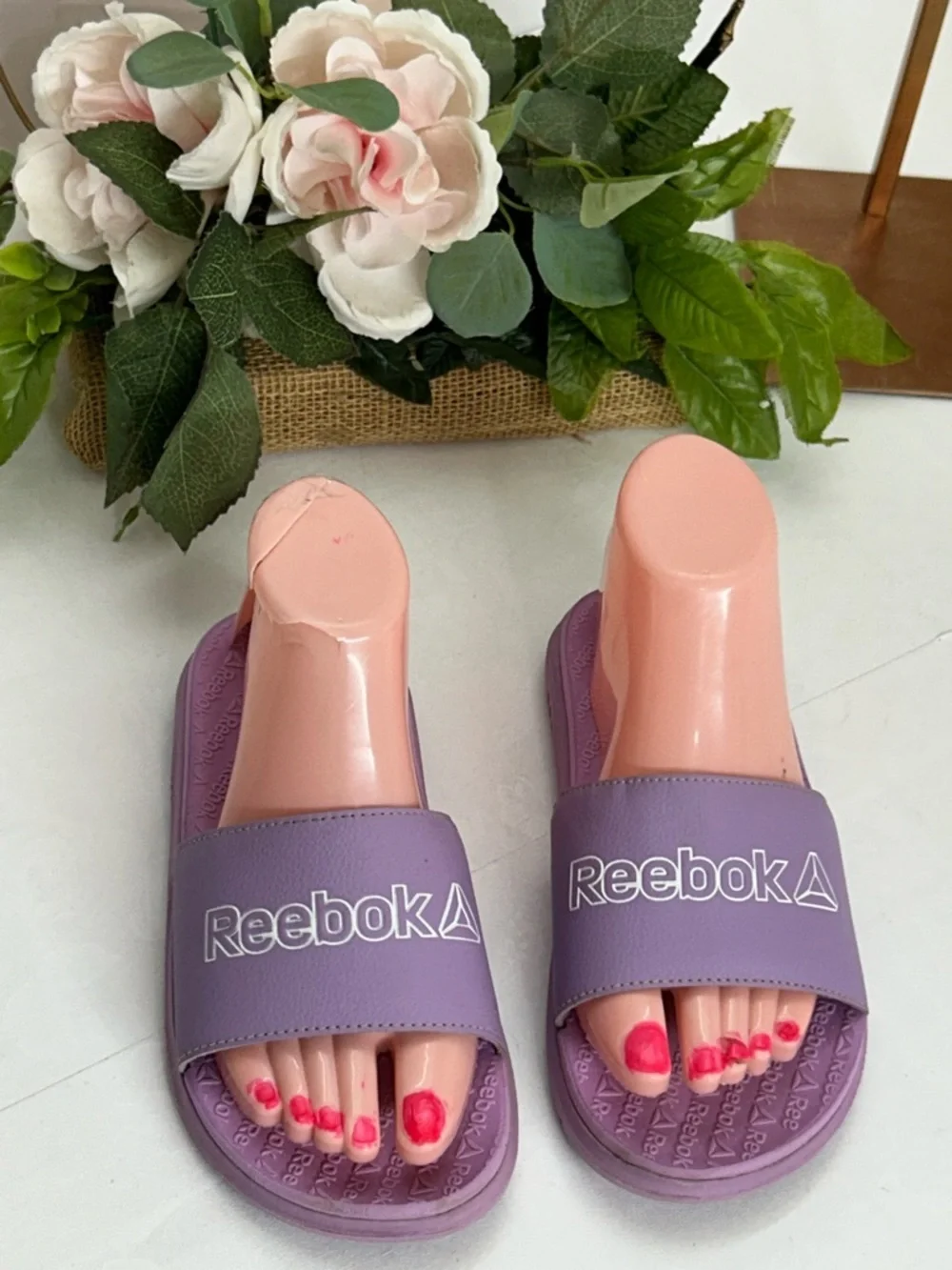 Reebok Lilac Slide Sandals with Branded Strap